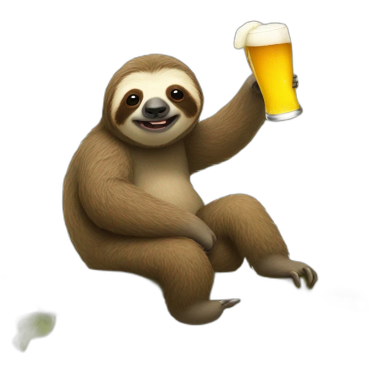 Sloth drinking beer while riding a caterpillar emoji