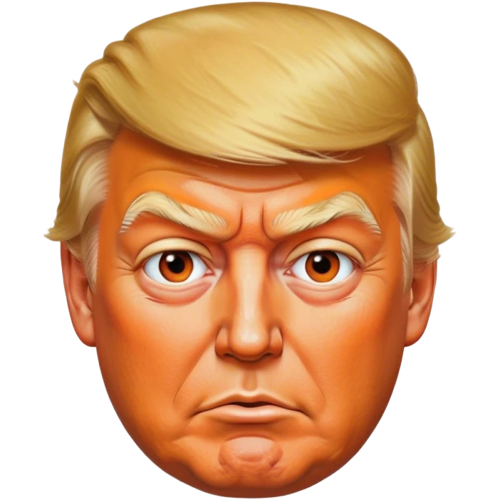 Donald Trump squinting meanly with a very orange blotchy spray tan emoji
