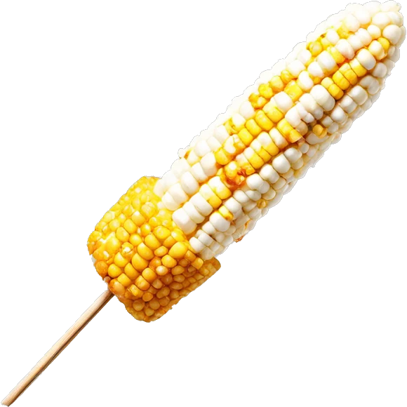 Mexican street corn (elote) on a stick. creamy sauce, cheese, and chili powder for texture and color. emoji