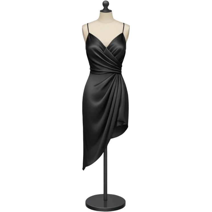 Strappy short black dress made of silk on a headless mannequin  emoji