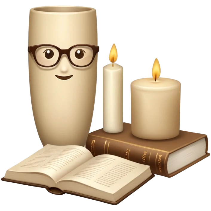 beige aesthetic objects like vase, book, pillow, glasses, and candle emoji