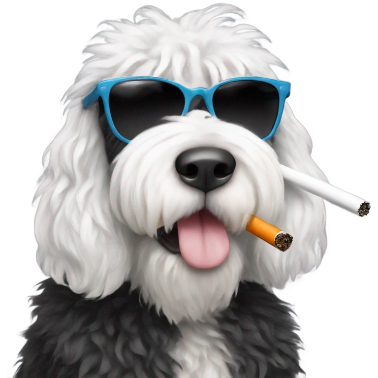 sheepadoodle smoking cigarette wearing sunglasses emoji