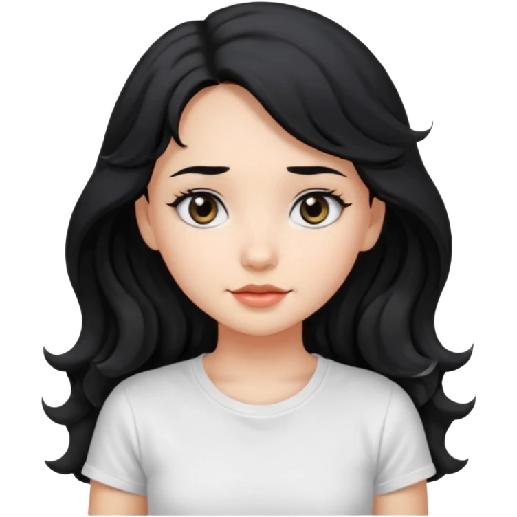 Cute beautiful girl,Black hair,wavy long hair, Black eyes, white T-shirt emoji