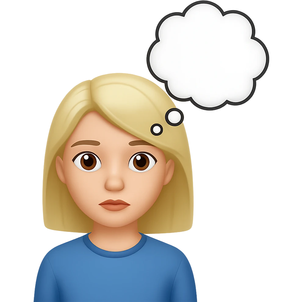Add a thought bubble above the girl's head. Keep the background transparent. emoji