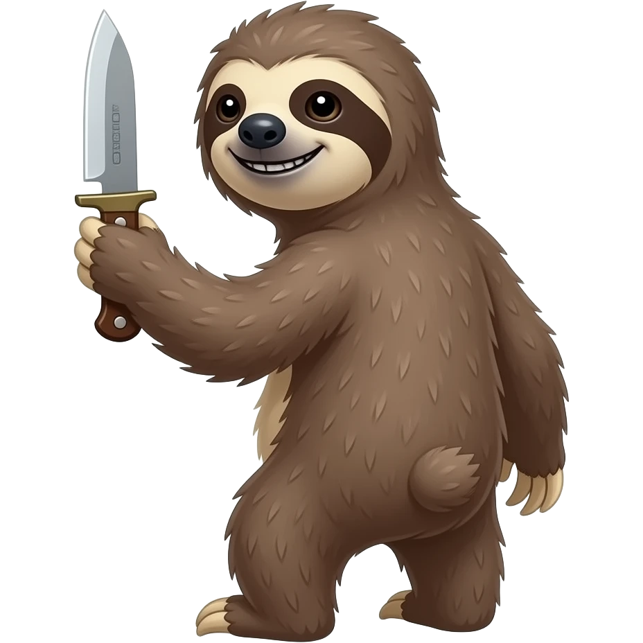 turn back looking askance going smiling evil killer sloth w very taktic knife emoji