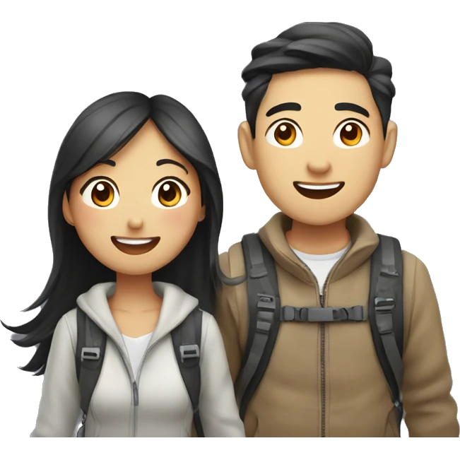 Cute young  Asian couple excitedly traveling  emoji