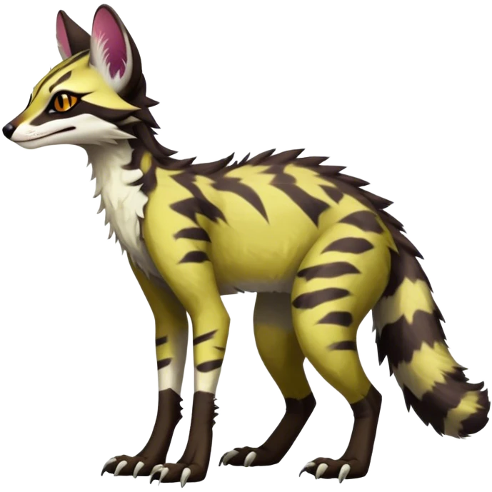 Feral Rare Fantasy dark vibrant warm-colored Vernid-Sergal-Genet-species by LiLaiRa, random markings, tufted ears, full body, 4 legs emoji
