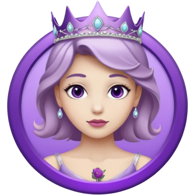 Purple shadow rose flower, silver circle plaque, silver tiara emoji