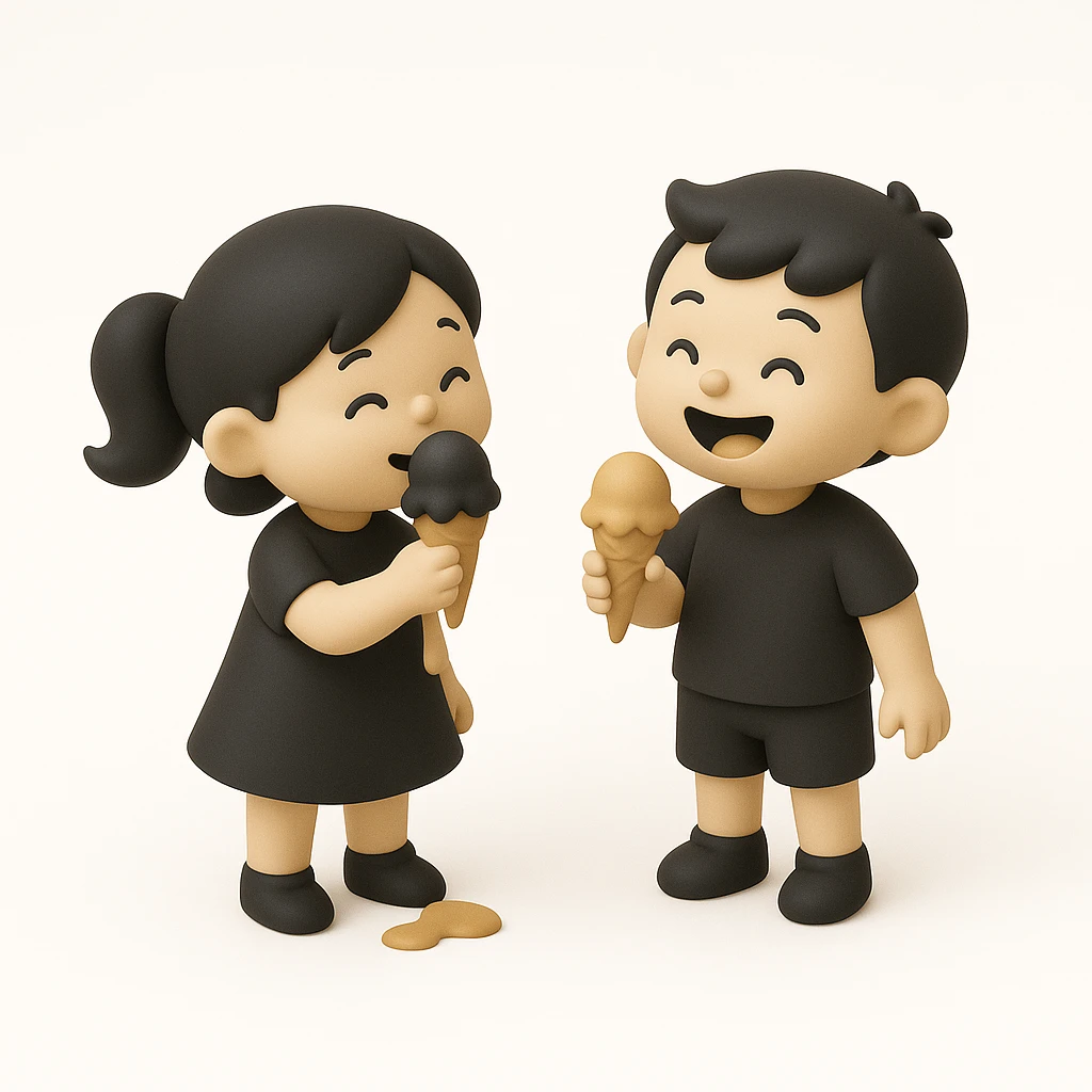 happy children with melting ice cream cones emoji