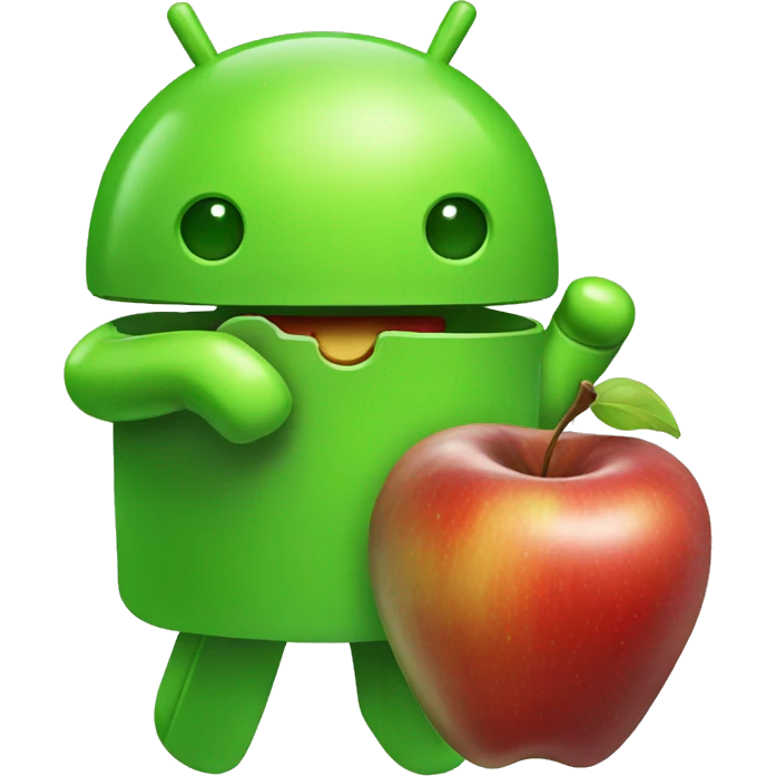 Green Android Eating a ios apple emoji