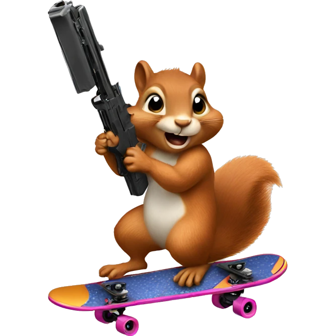 Squirrel riding skateboard with gun  emoji