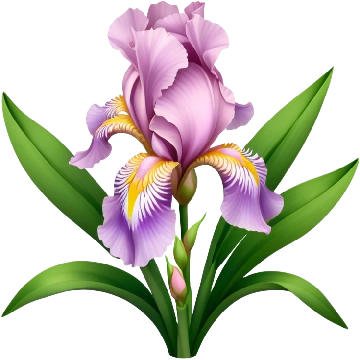 big bouquet Soft Pink Iris, luxuriant, leaf, bud emoji