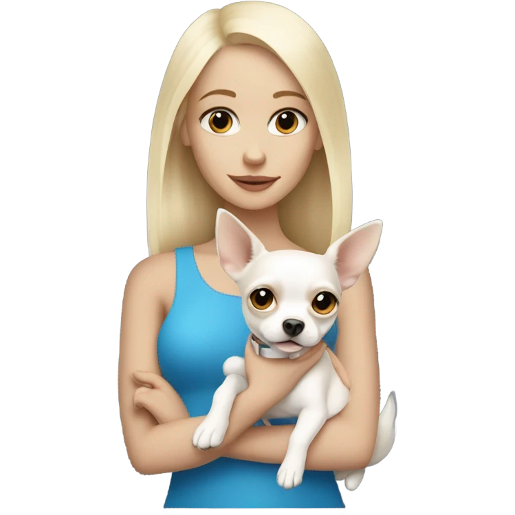White blonde girl with blue eyes and white chihuahua  emoji