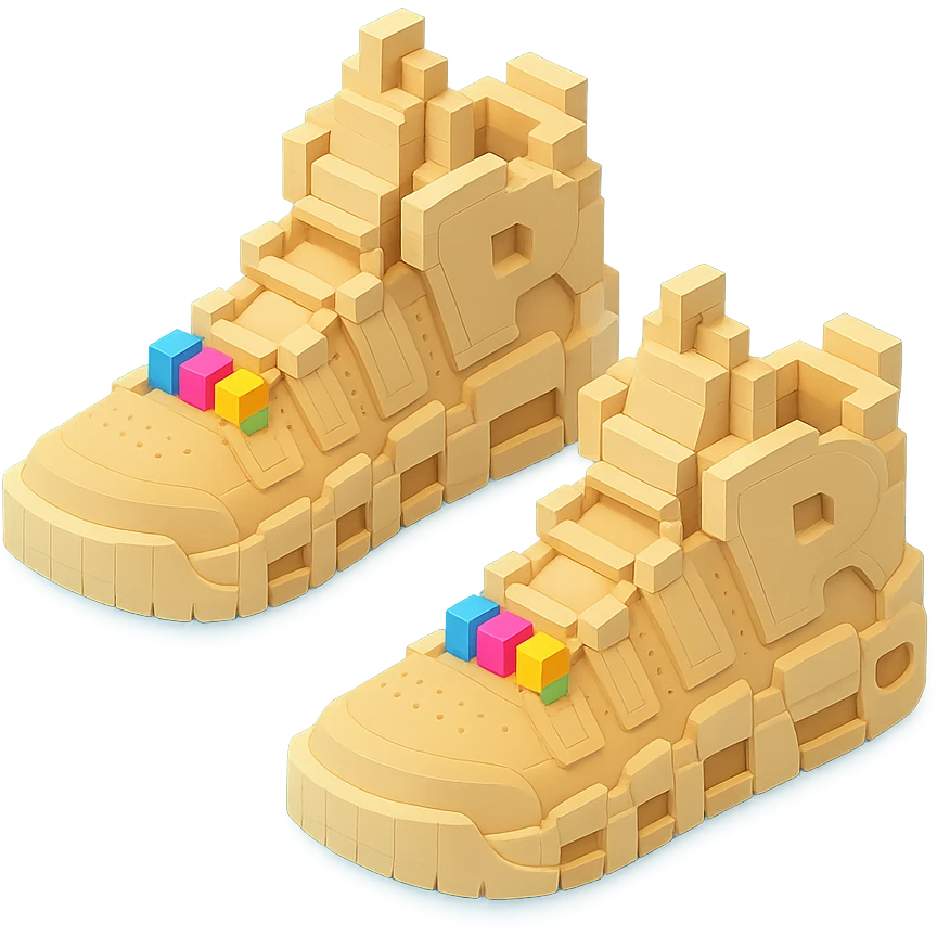 two pairs of Nike Air More Uptempo sneakers in beige with colorful beads on the laces emoji