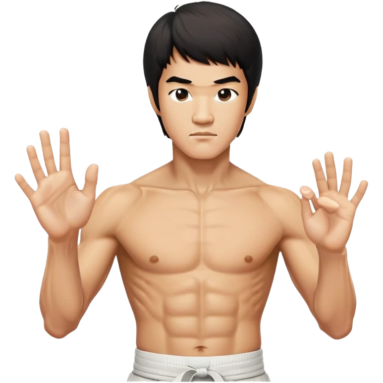 Bruce Lee with anatomically correct hands and fingers in martial arts stance emoji