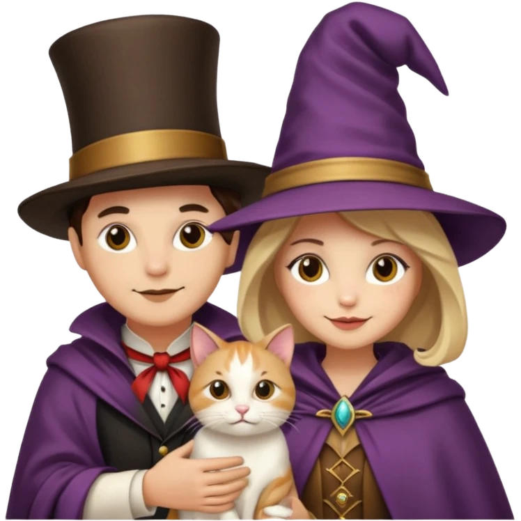 magician couple and their pet cat emoji
