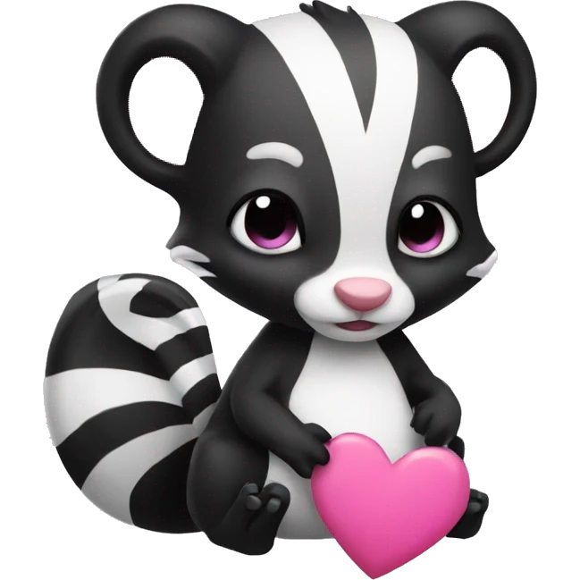 skunk holding a pink heart emoji