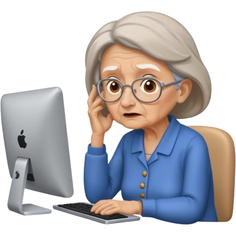 Confused old lady at computer  emoji