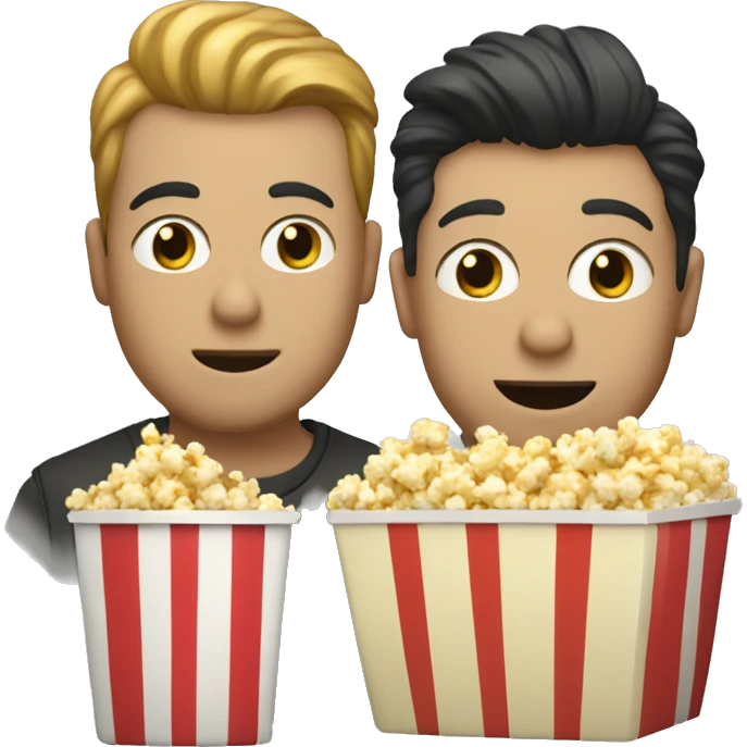 Two white gay men and dog eating popcorn emoji