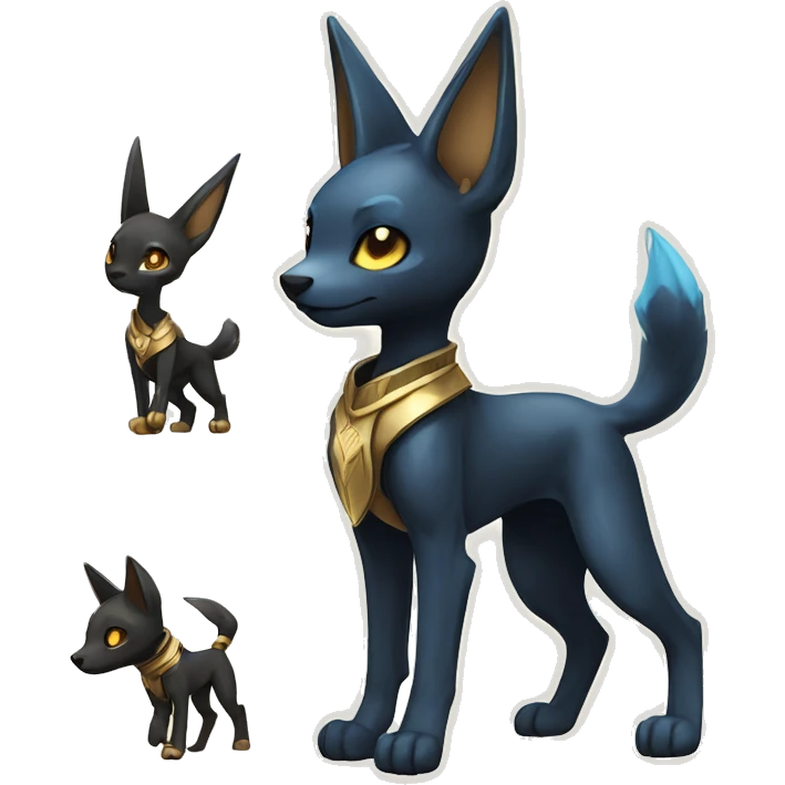 Chibi Anubis-Umbreon-Lucario on four legs full body emoji