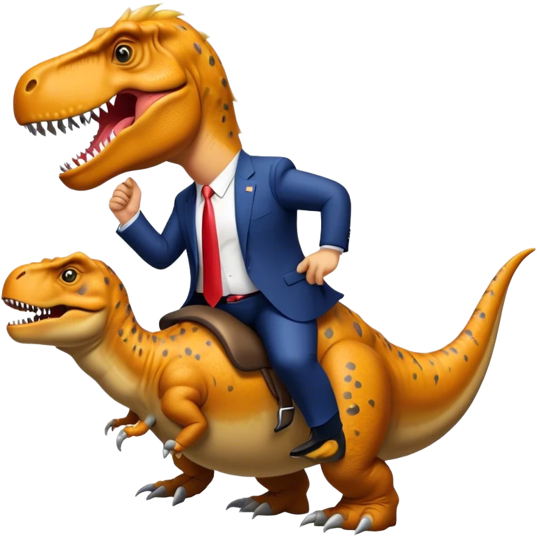 Donald Trump riding wild T-rex emoji