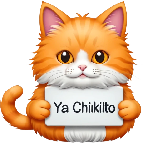 A cat holds a sign with the inscription "Ya chikatilo" emoji