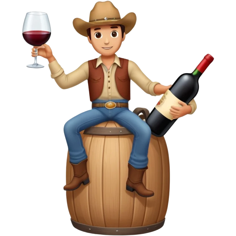 Scott riding a giant bottle of wine like a cowboy emoji