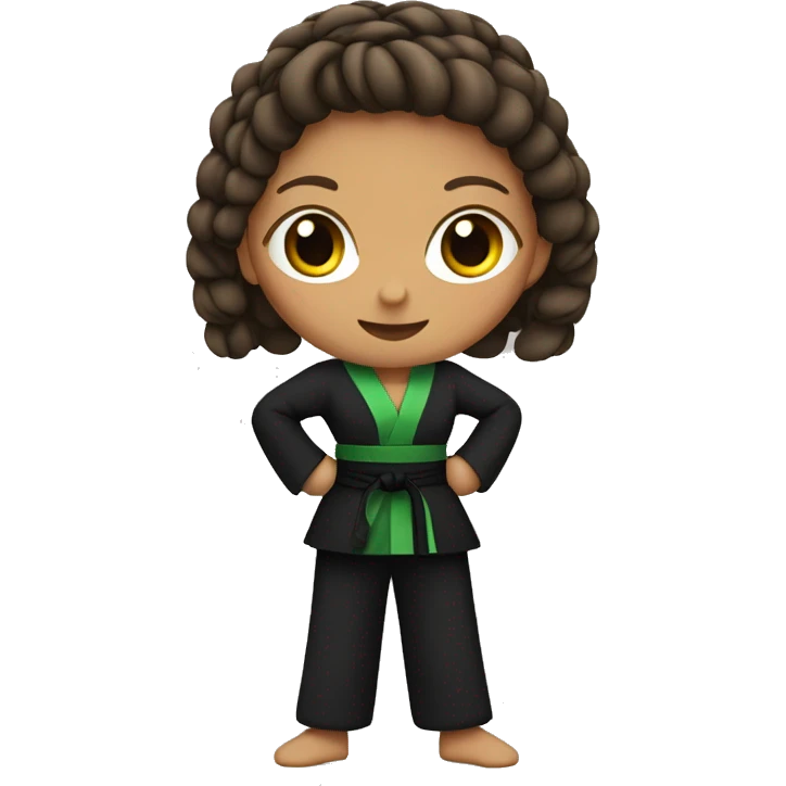 Girl with a wearing a black martial arts suit with a green belt and a brown braid emoji