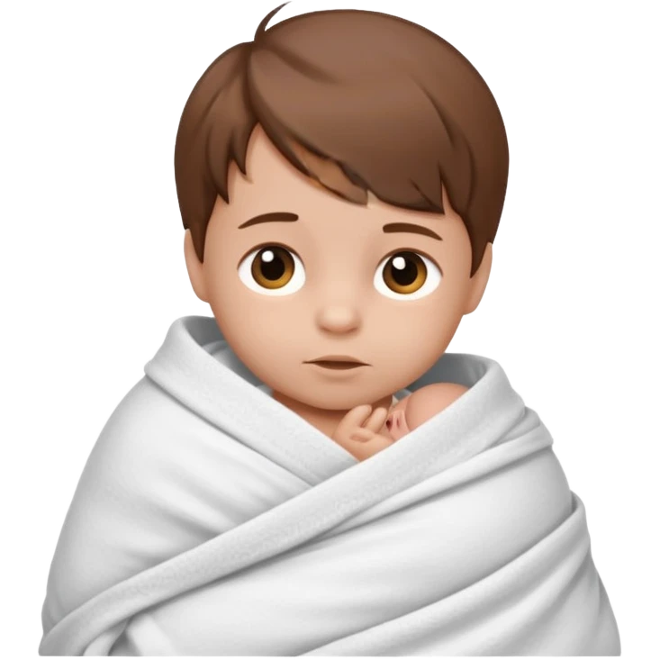 A new born baby boy wrapped in a swaddle with brown hair emoji