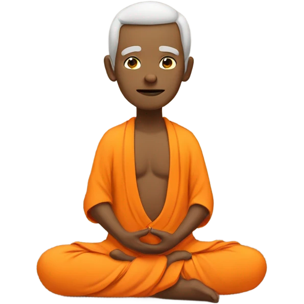 an old yogi with a peaceful and meditative expression. The character should be wearing an orange robe, symbolizing traditional yogic attire. The yogi can be sitting in a lotus position emoji