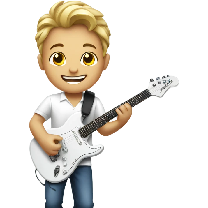 happy boy in white shirt playing electric guitar emoji