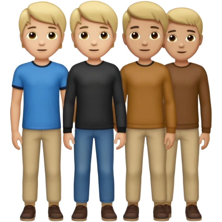 Cartagineses: un grupo de hombres jóvenes, pelo largo rubio y castaño, ropa buena, cara de niños de alrededor de unos 20/25 años.
cuerpo entero, de la época púnica emoji