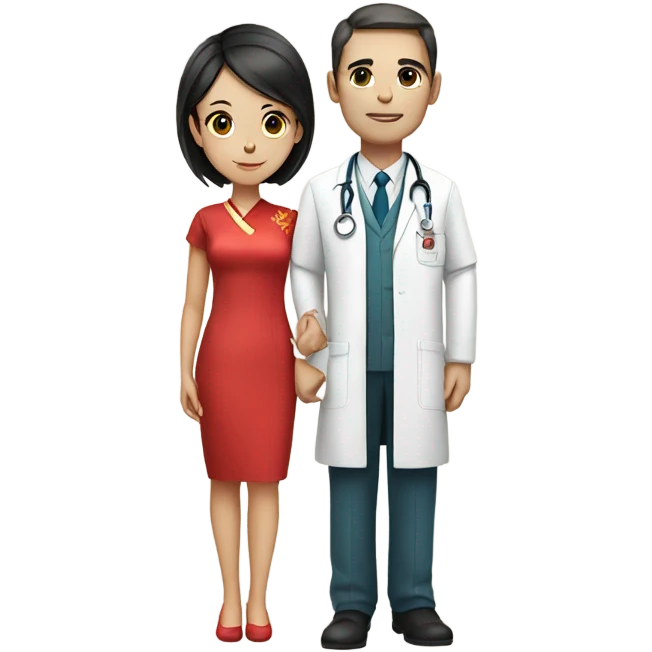 girl in qipao with a male doctor in white Dr uniform emoji