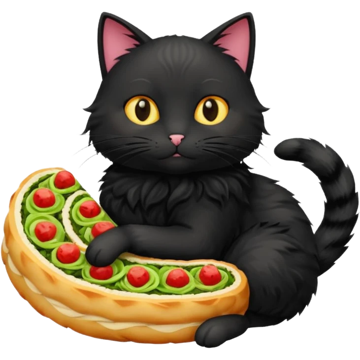 Schwarze katze umarmt roulade emoji