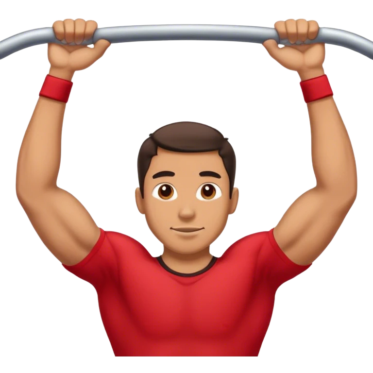 guy with red shirt doing pull ups emoji