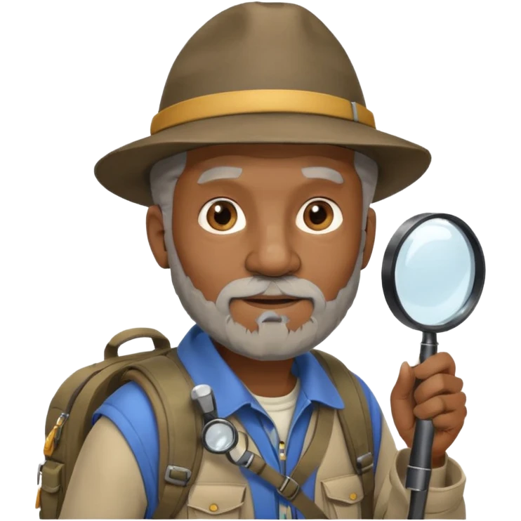 Explorer old black Man with backpack and magnifying glass emoji