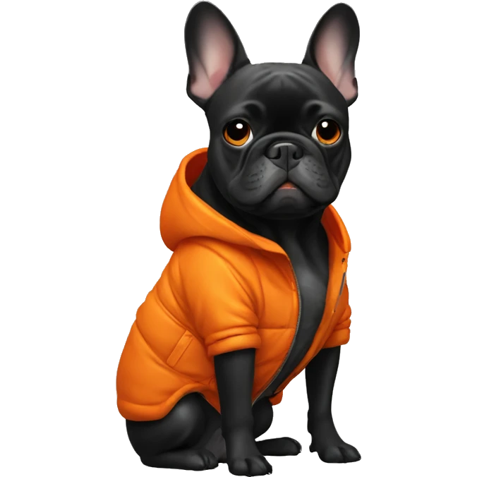 black french bulldog with orange winterjacket emoji