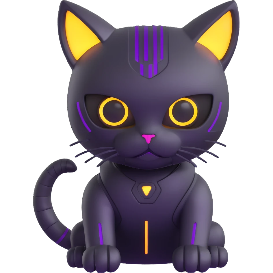 cybercat with metallic body and LED eyes emoji