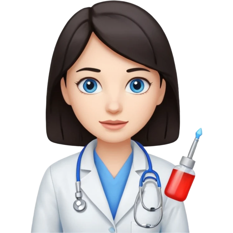 сгенерируй девушку стоматолога без стетоскопа с темными волосами и голубыми глазами еще emoji