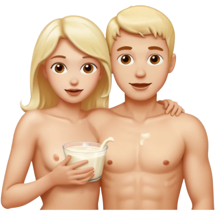 Sexy naked couple covered in milk emoji