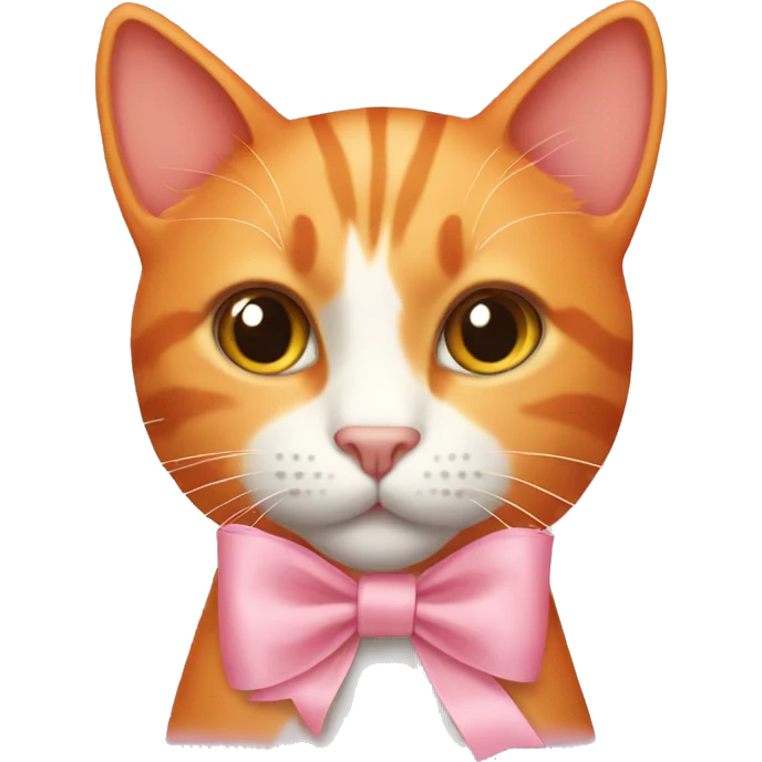 Orange cat with pastel pink ribbon emoji