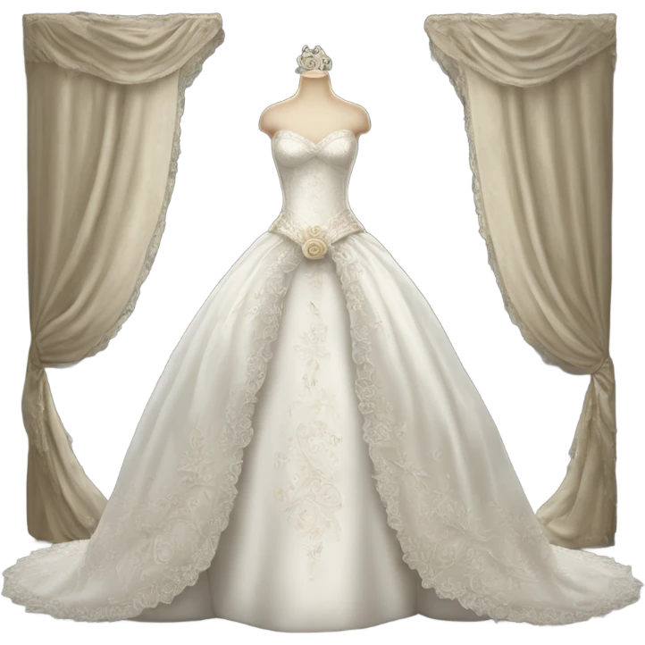 Hyper Realistic ornate 
Elizabethian Wedding dress displays emoji
