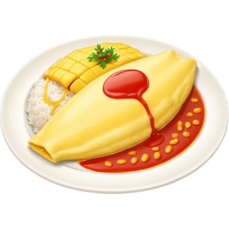 Tasty omurice with a big portion of rice dish on a big plate (no tomatoes)   emoji
