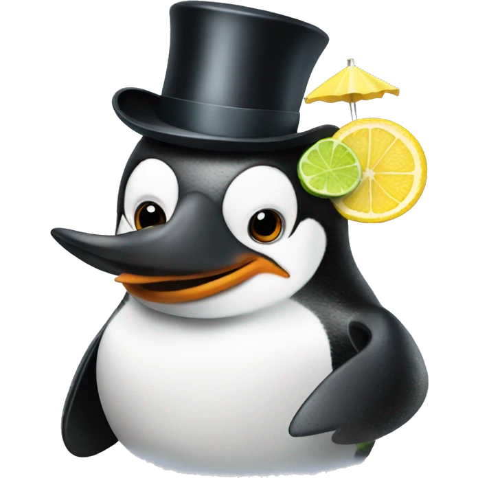 penguin in a top hat with a margarita emoji