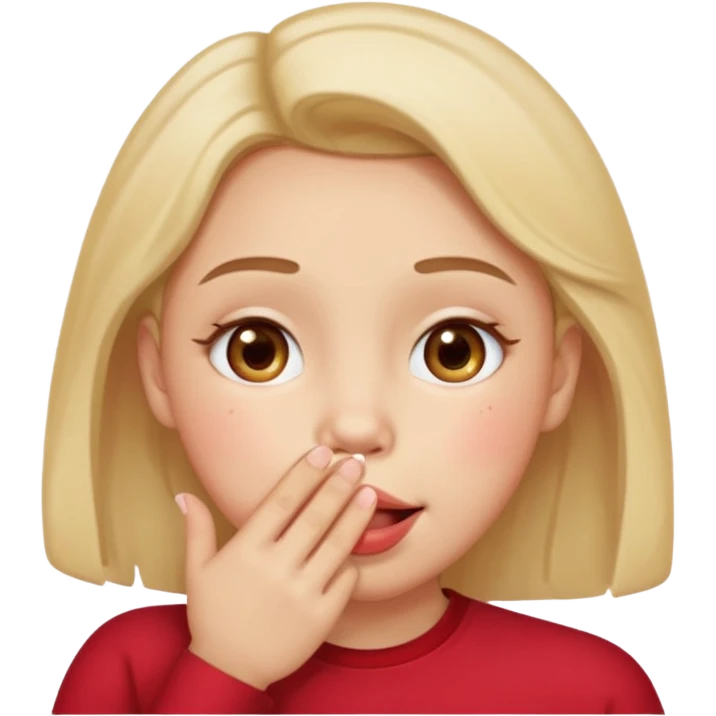 Hand over mouth with blushed cheeks more redness on cheek and smiling  emoji