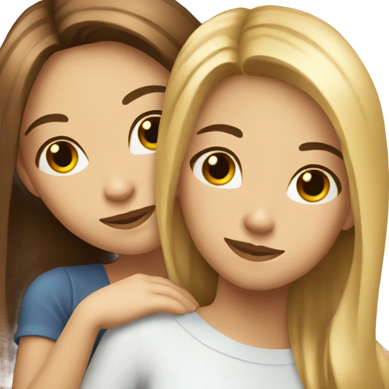 beautiful woman with long straight blonde hair hugging beautiful woman with long straight brown hair emoji