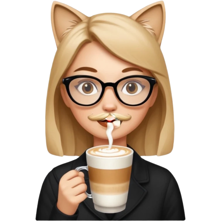 Woman with cat-eye glasses sipping latte emoji
