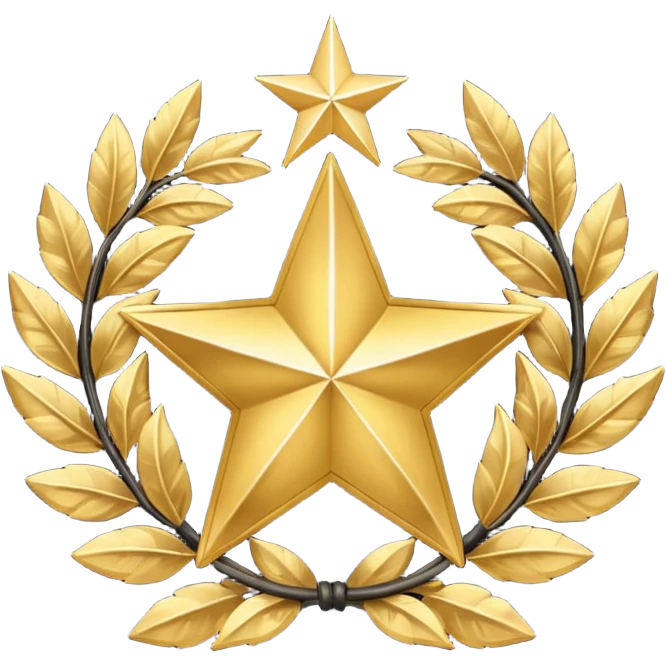 Gold double star with black laurel wreath emoji