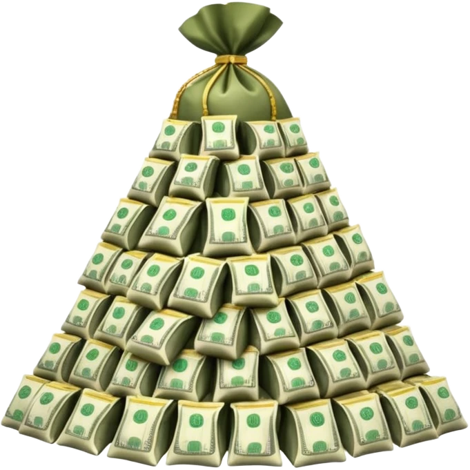 mountain of cash, with bags of money arount emoji