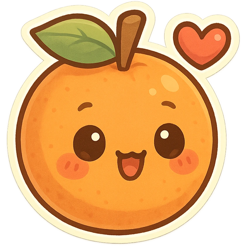 chibi sticker-style orange with a heart accent, cute and exaggerated emoji